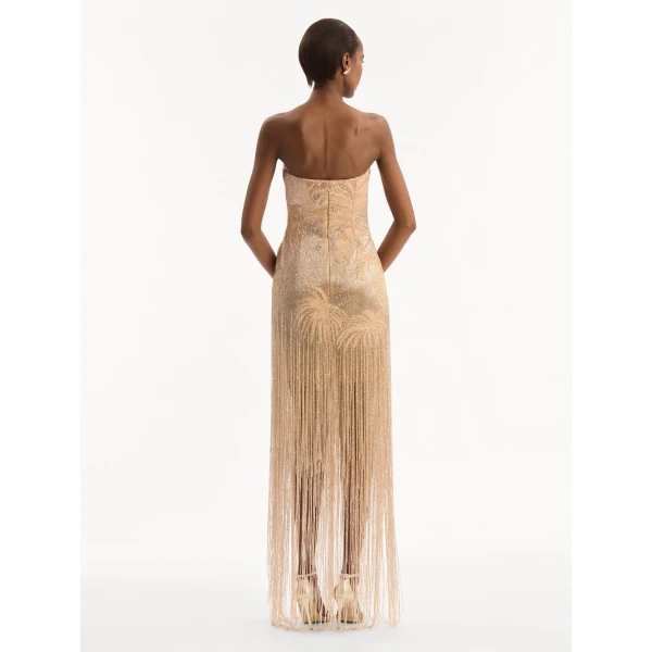 Oscar de la Renta Palm Tree Raffia Fringe Gown, view 2