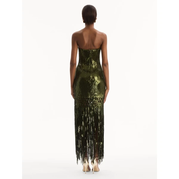 Oscar de la Renta Sequin Fringe Gown, view 2