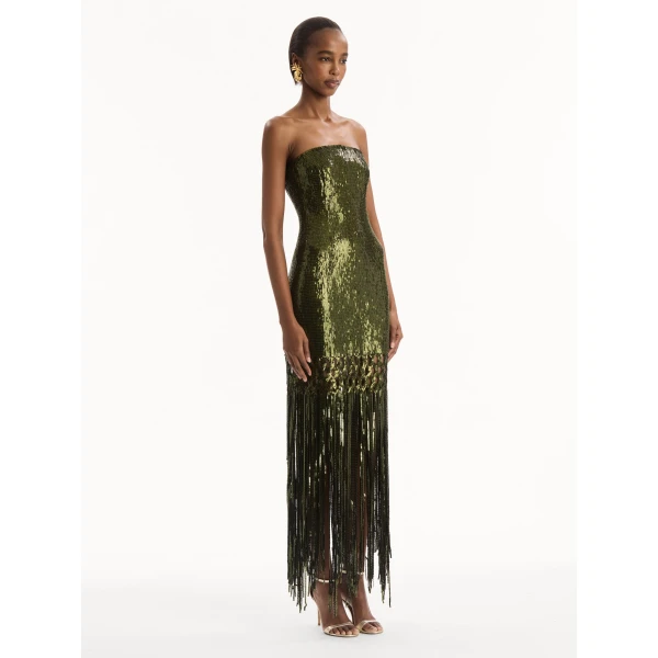 Oscar de la Renta Sequin Fringe Gown, view 3
