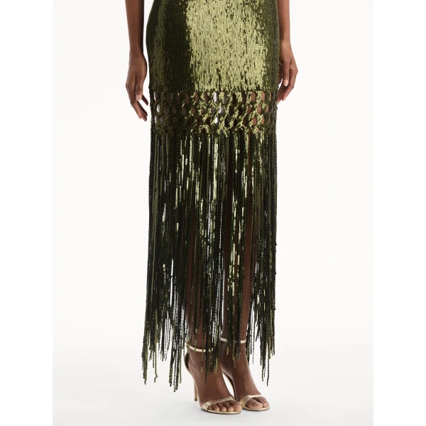 Oscar de la Renta Sequin Fringe Gown, view 4