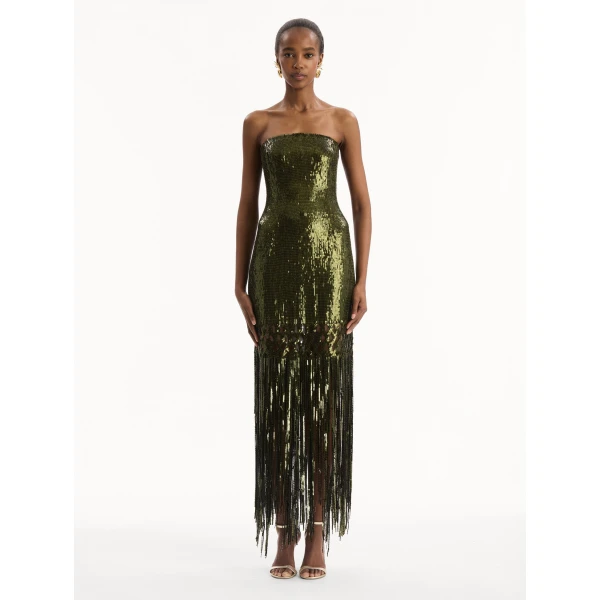 Oscar de la Renta Sequin Fringe Gown, view 5