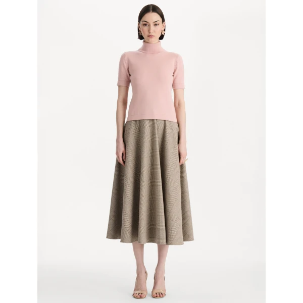 Oscar de la Renta Turtleneck Wool Short-Sleeve Pullover Knit, view 2