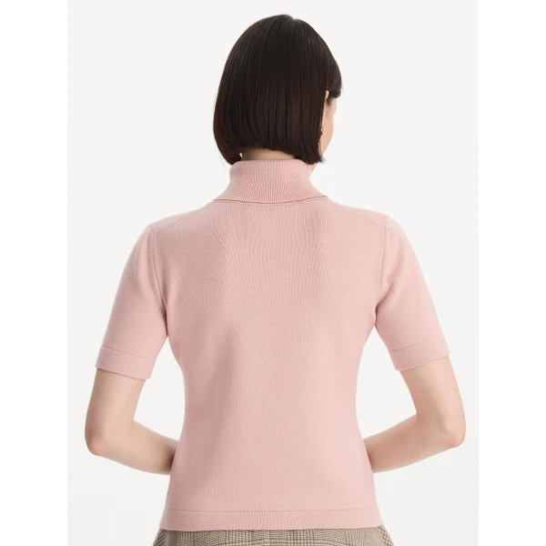 Oscar de la Renta Turtleneck Wool Short-Sleeve Pullover Knit, view 3