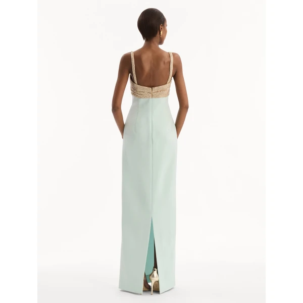 Oscar de la Renta Twist-Detail Metallic Column Gown, view 2