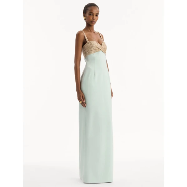 Oscar de la Renta Twist-Detail Metallic Column Gown, view 3