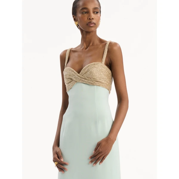Oscar de la Renta Twist-Detail Metallic Column Gown, view 4