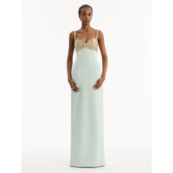 Oscar de la Renta Twist-Detail Metallic Column Gown, view 5
