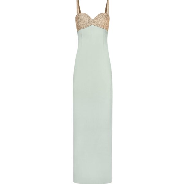 Oscar de la Renta Twist-Detail Metallic Column Gown