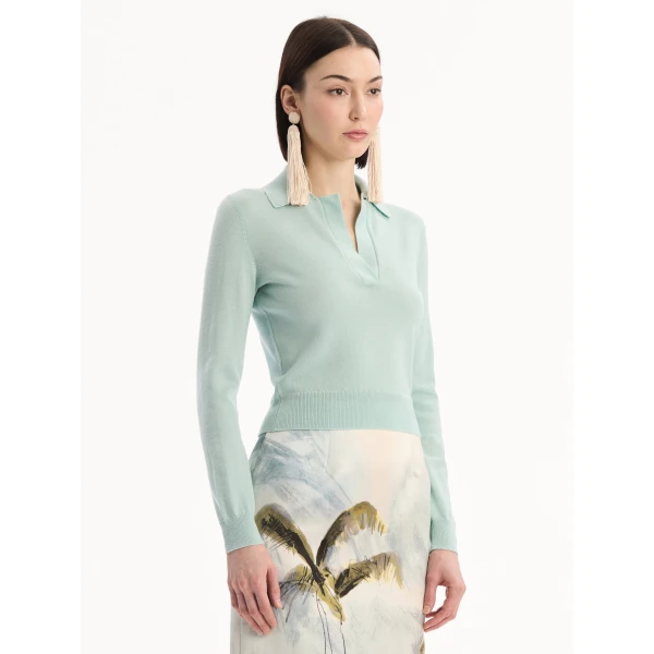 Oscar de la Renta Wool Polo Pullover Knit, view 4