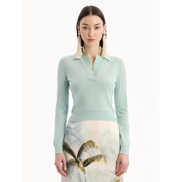 Oscar de la Renta Wool Polo Pullover Knit, view 5