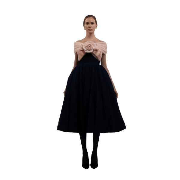 Richard Quinn Blush Camellia Bow Tulle Midi Dress, view 2