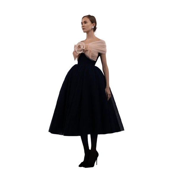 Richard Quinn Blush Camellia Bow Tulle Midi Dress, view 4