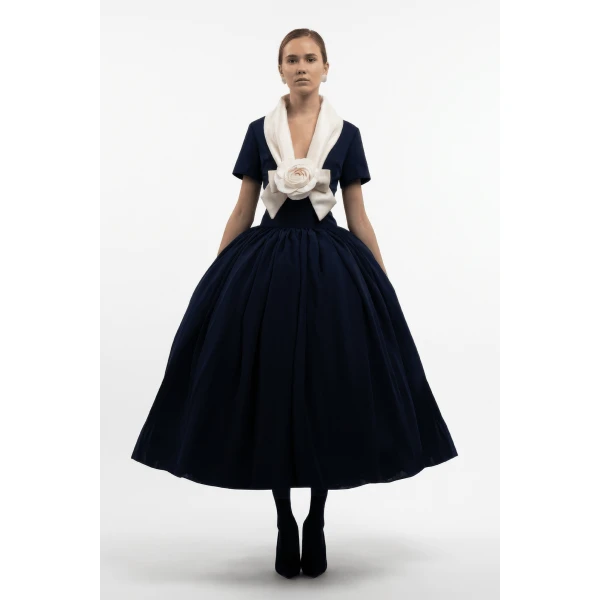 Richard Quinn Elsa Navy Silk Chiffon Gown, view 2