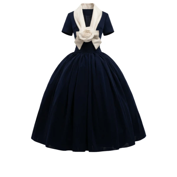 Richard Quinn Elsa Navy Silk Chiffon Gown