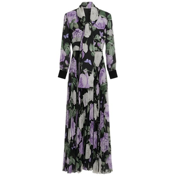 Richard Quinn Lilac Rose Floral Chiffon Gown