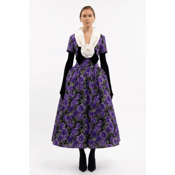Richard Quinn Midnight Violet Rose Midi Dress, view 2