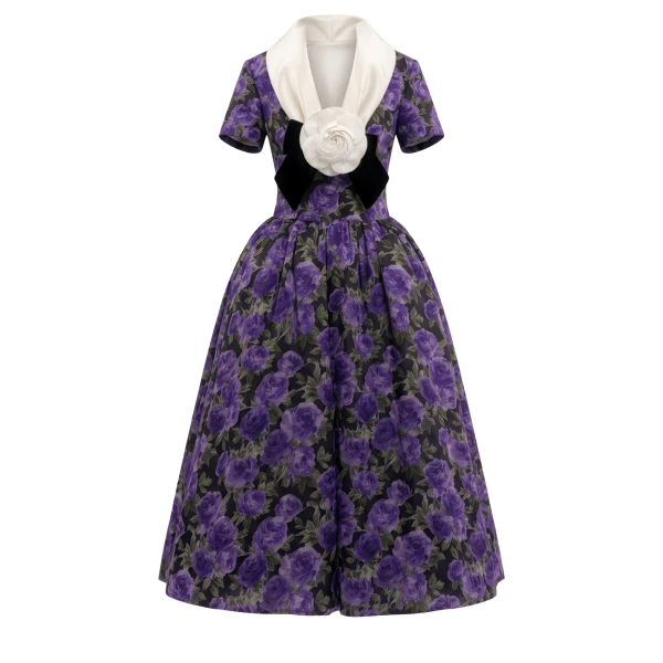 Richard Quinn Midnight Violet Rose Midi Dress