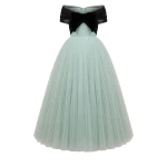 Richard Quinn Mint Tulle Midi Gown with Off-Shoulder Bow Bodice