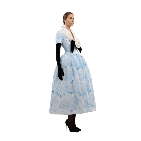 Richard Quinn Sky Blue Rose Midi Dress, view 3
