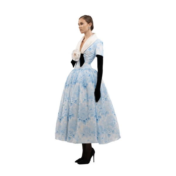Richard Quinn Sky Blue Rose Midi Dress, view 4
