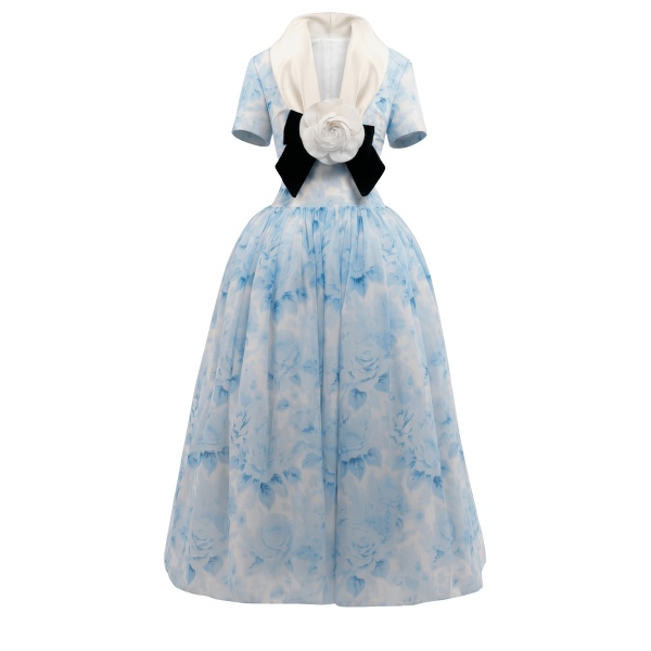 Richard Quinn Sky Blue Rose Midi Dress