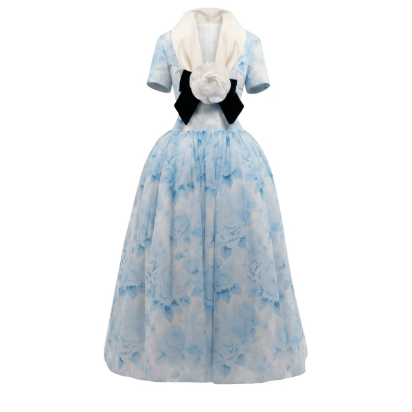 Richard Quinn Sky Blue Rose Midi Dress