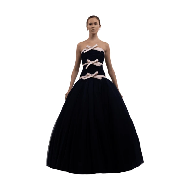 Richard Quinn Tulle Three-Bow Navy Ball Gown, view 2