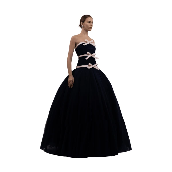 Richard Quinn Tulle Three-Bow Navy Ball Gown, view 4
