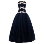 Richard Quinn Tulle Three-Bow Navy Ball Gown