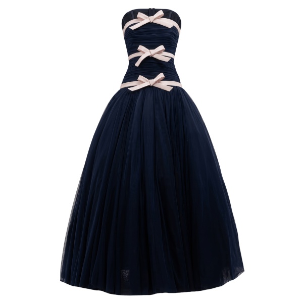 Richard Quinn Tulle Three-Bow Navy Ball Gown