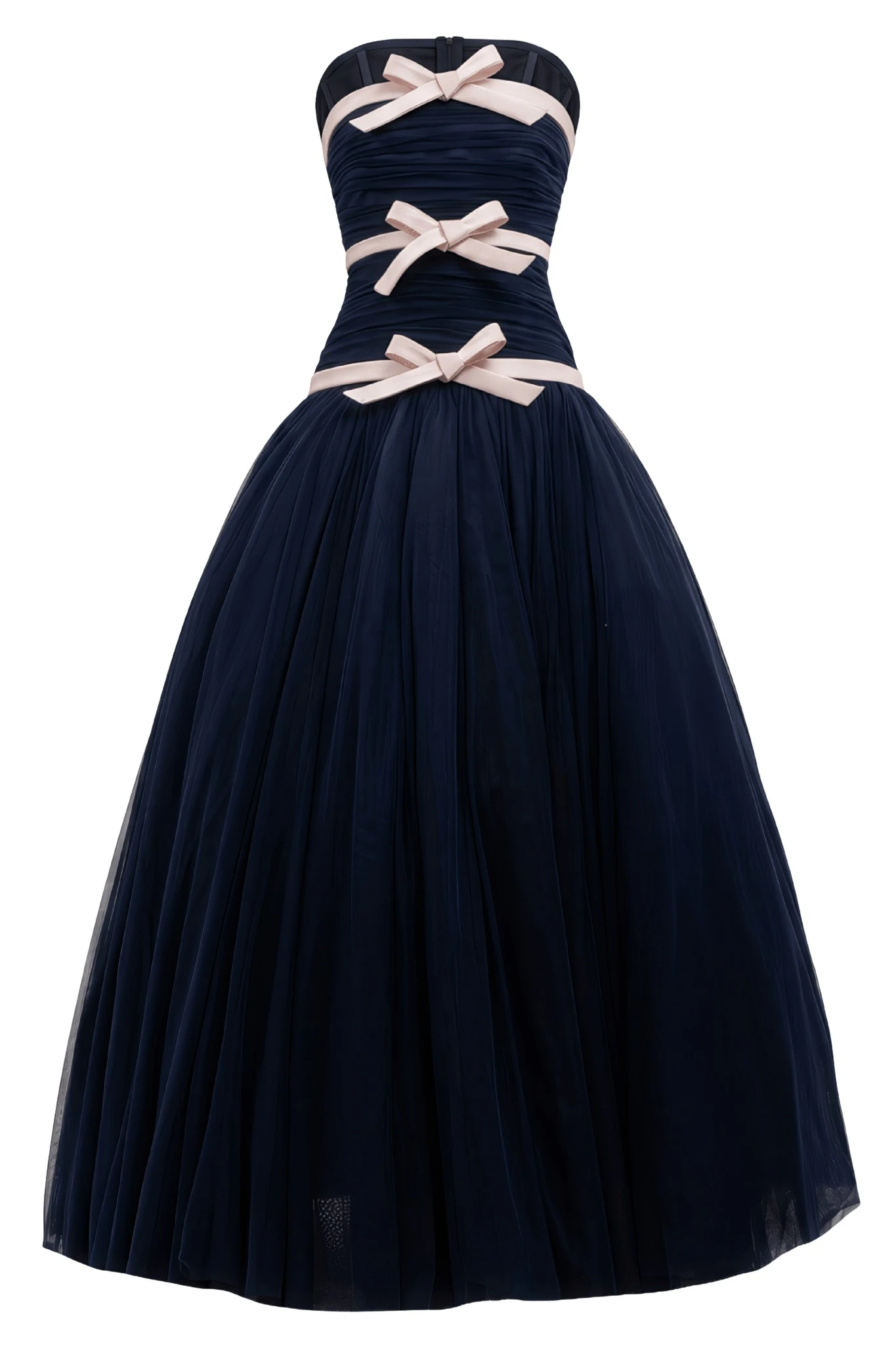 Richard Quinn Tulle Three-Bow Navy Ball Gown