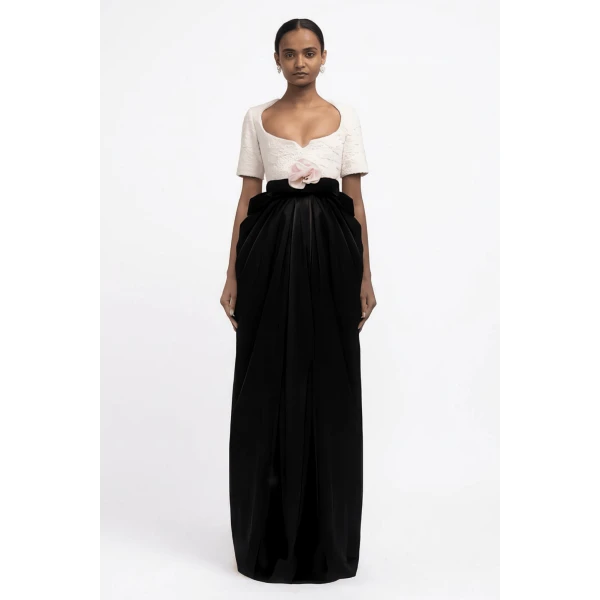 Richard Quinn Two-Tone Gown with Floral Waist Detail, view 2