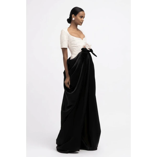 Richard Quinn Two-Tone Gown with Floral Waist Detail, view 3