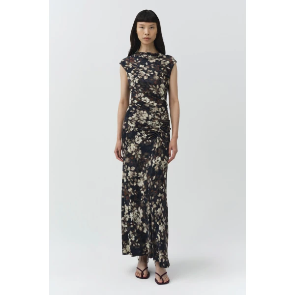 Simkhai Acacia Draped Jersey Midi Dress in Black Multi, view 2