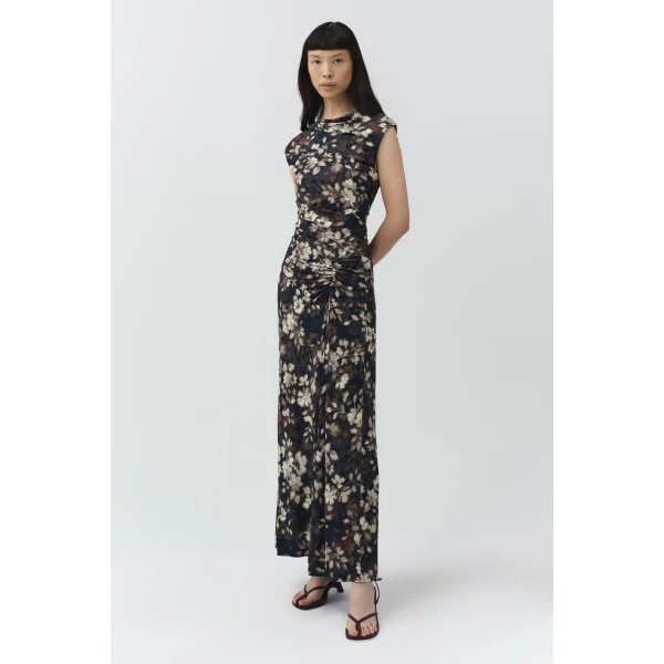Simkhai Acacia Draped Jersey Midi Dress in Black Multi, view 5
