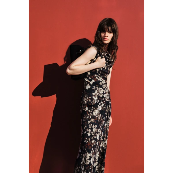 Simkhai Acacia Draped Jersey Midi Dress in Black Multi, view 6