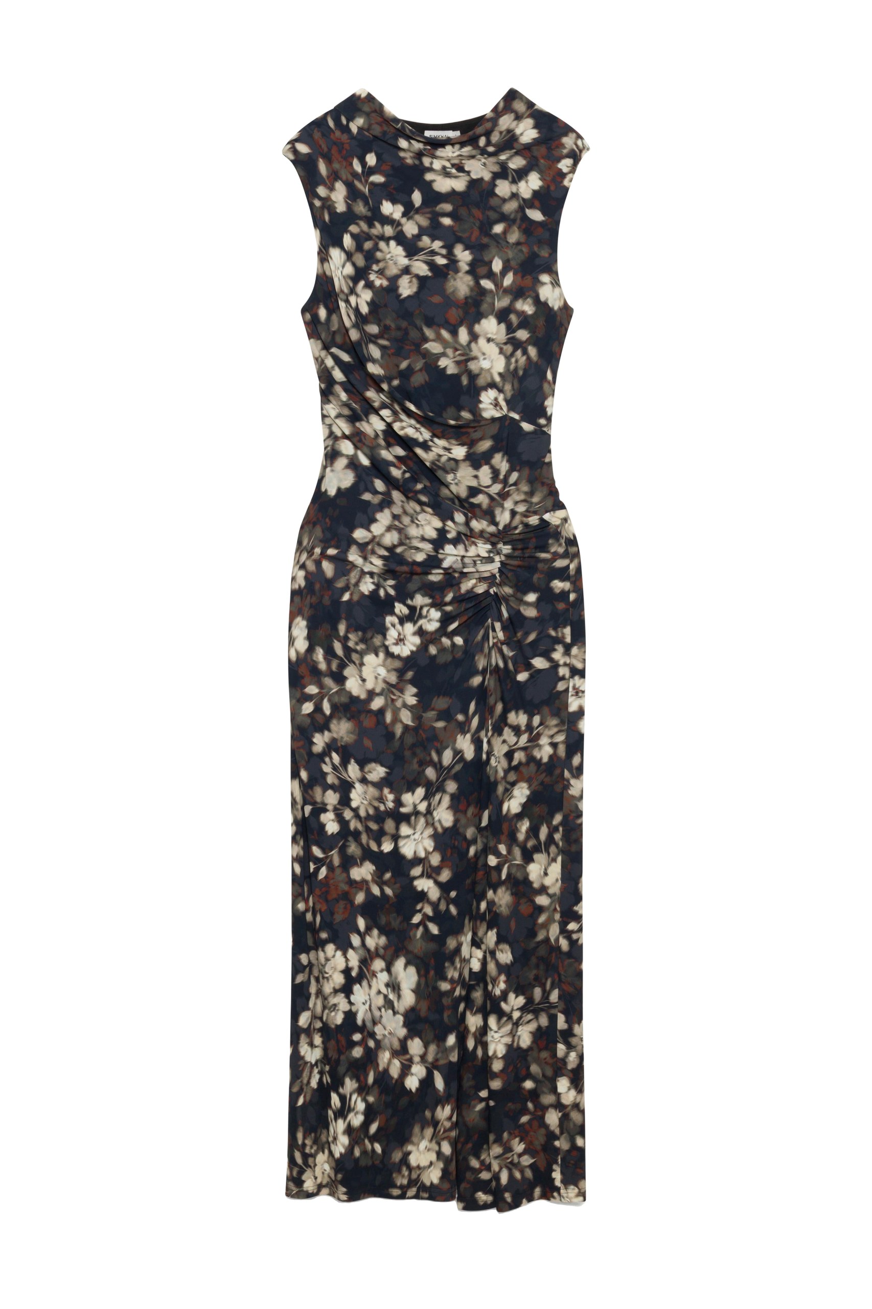 SIMKHAI Acacia Draped Jersey Midi Dress in Black Multi