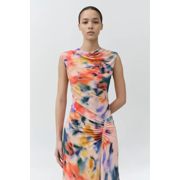 Simkhai Acacia Draped Jersey Midi Dress in Daisy Multi, view 5