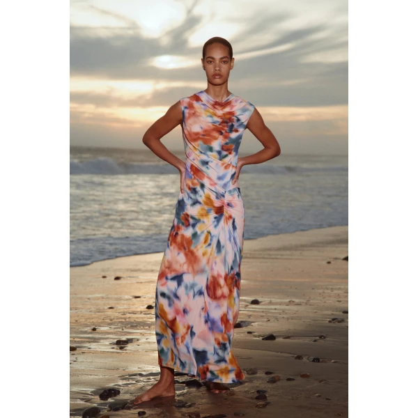 Simkhai Acacia Draped Jersey Midi Dress in Daisy Multi, view 6