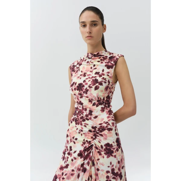 Simkhai Acacia Draped Jersey Midi Dress in Fig Multi, view 2
