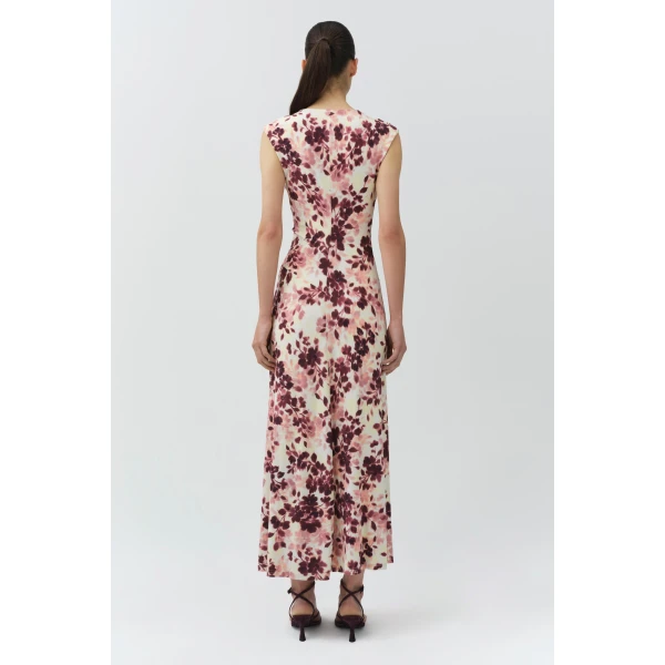 Simkhai Acacia Draped Jersey Midi Dress in Fig Multi, view 5