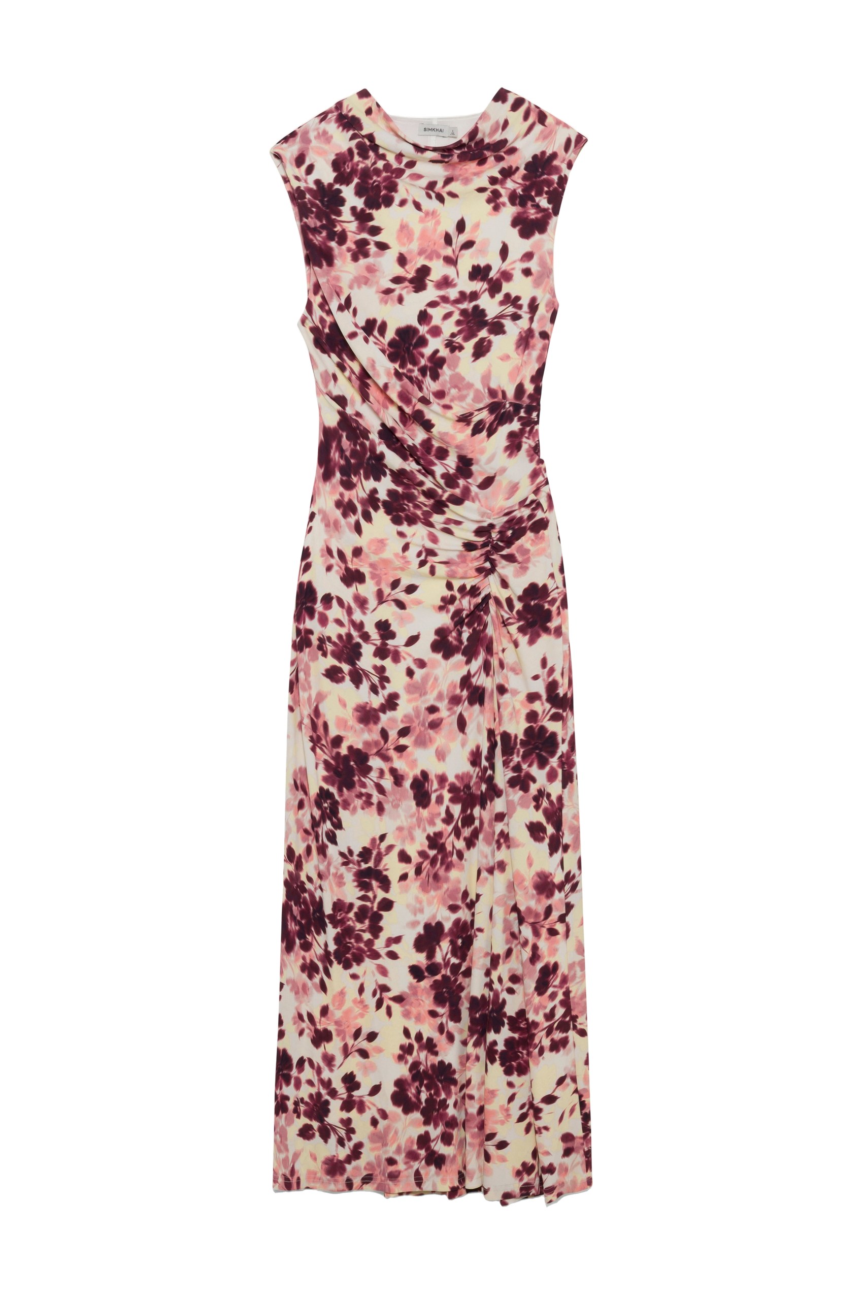 SIMKHAI Acacia Draped Jersey Midi Dress in Fig Multi