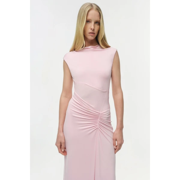 Simkhai Acacia Draped Jersey Midi Dress in Tulip, view 2