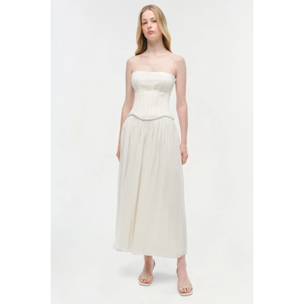 Simkhai Adalys Strapless Jersey Dress in Ivory, view 6