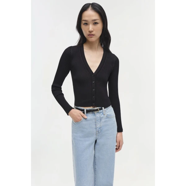 Simkhai Ailany Rib Knit Cardigan in Black, view 2