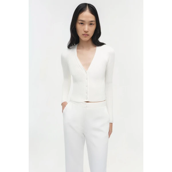 Simkhai Ailany Rib Knit Cardigan in White, view 2