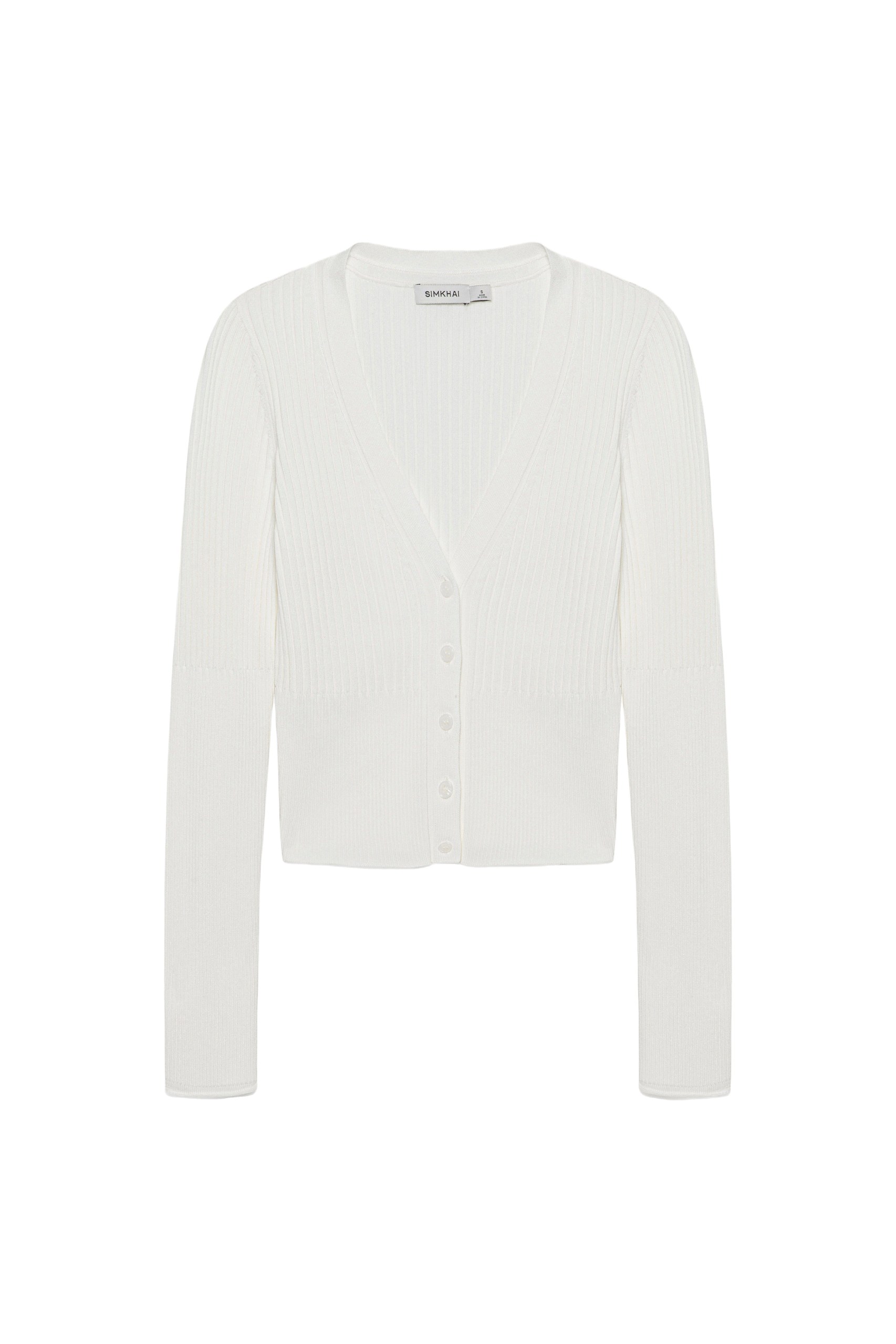 SIMKHAI Ailany Rib Knit Cardigan in White