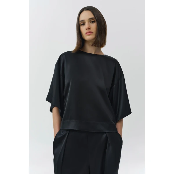 Simkhai Alina Satin Top in Black, view 2