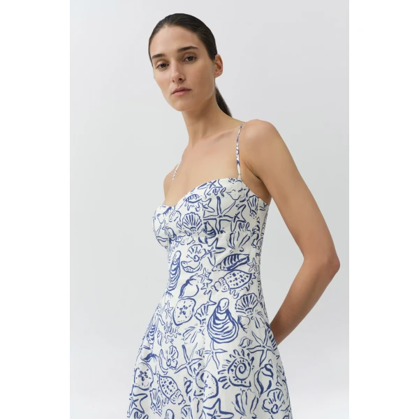 Simkhai Analise Linen Bustier Midi Dress in Blueberry Multi, view 3