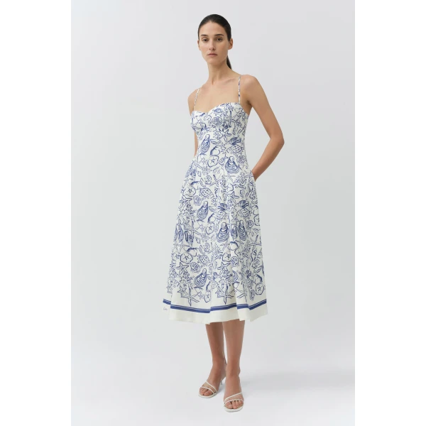 Simkhai Analise Linen Bustier Midi Dress in Blueberry Multi, view 4